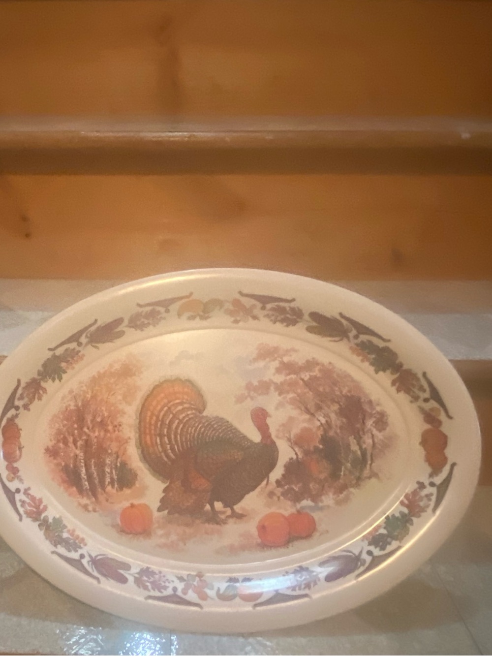 Decorative Thanksgiving Turkey Platter - Cream and Brown